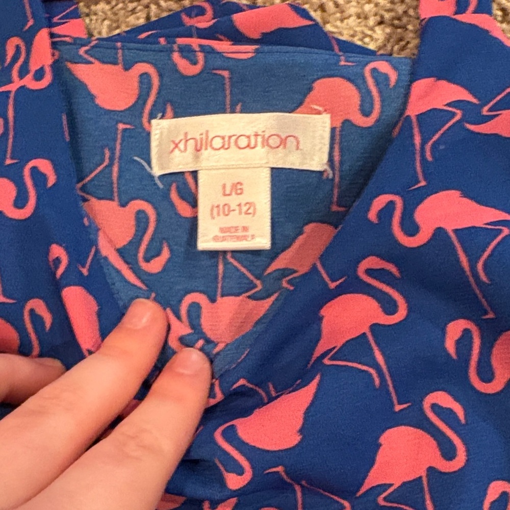 Xhilaration Navy Dress with Pink Flamingo Print - Picture 2 of 2